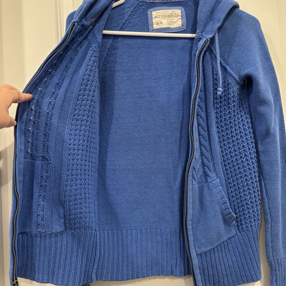 Aeropostale Knit Full Zip Hooded Sweater Womens Blue Size M Hoodie - Y2K Vintage - Picture 5 of 10